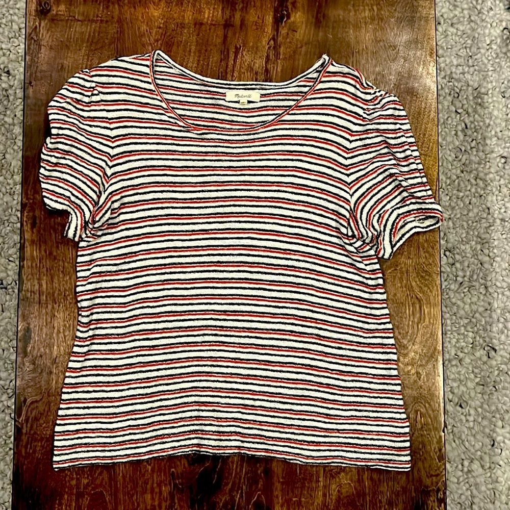 🍦🖤💋 Madewell Acaia Stripe Puff Sleeves Terry Tee size Small